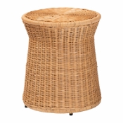 bali & pari Caroline Round Natural Rattan End Table - Handwoven Wicker Drum Shape Accent Table for Living Room or Sunroom, Light Honey Baxton Studio restaurant furniture, hotel furniture, commercial furniture, wholesale living room furniture, wholesale end table, classic end table
